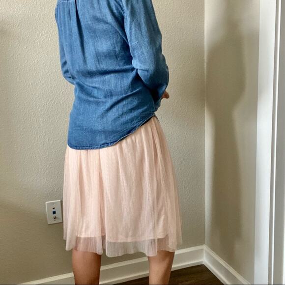 BOBEAU Creamy Pink Mesh Overlay Midi Skirt Size Small Pull On Elastic Waist - Picture 3 of 7